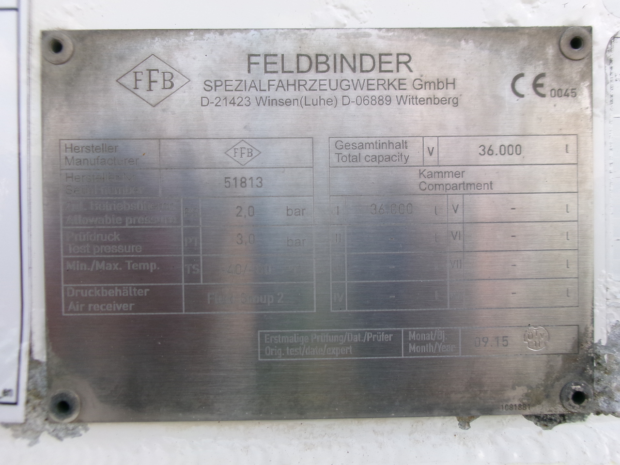 Semi-remorque citerne pour transport de farine Feldbinder Powder tank alu 36 m3 / 1 comp: photos 25