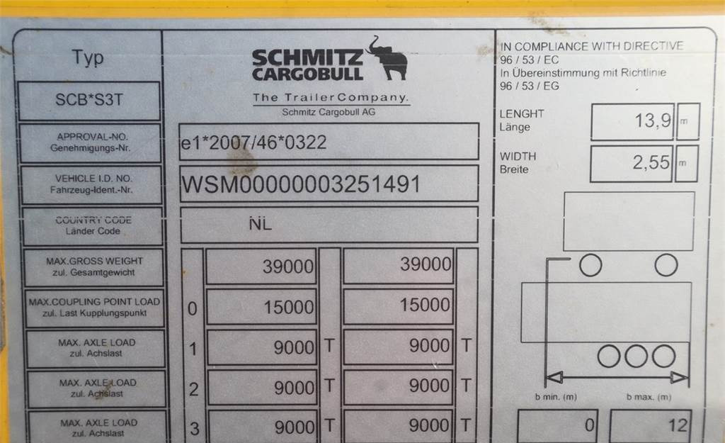 Semi-remorque rideaux coulissants Schmitz CARGOBULL SCB53T CoC Documents, TuV Loading Certif: photos 6