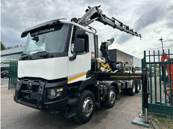 Camion ampliroll, Camion grue Renault C460 8x4 HOOKLIFT + (19m!) CRANE HIAB 288 E-6 HIDUO - RADIO - 5/6 F - STEEL SPRING / HUB REDUCTION - BE TRUCK: photos 3