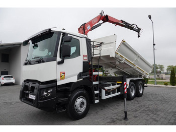 Camion benne, Camion grue Renault C 380 / 6x4 / WYWROTKA 3 STRONNA  + HDS FASSI F135 / HYDROBURTA: photos 2