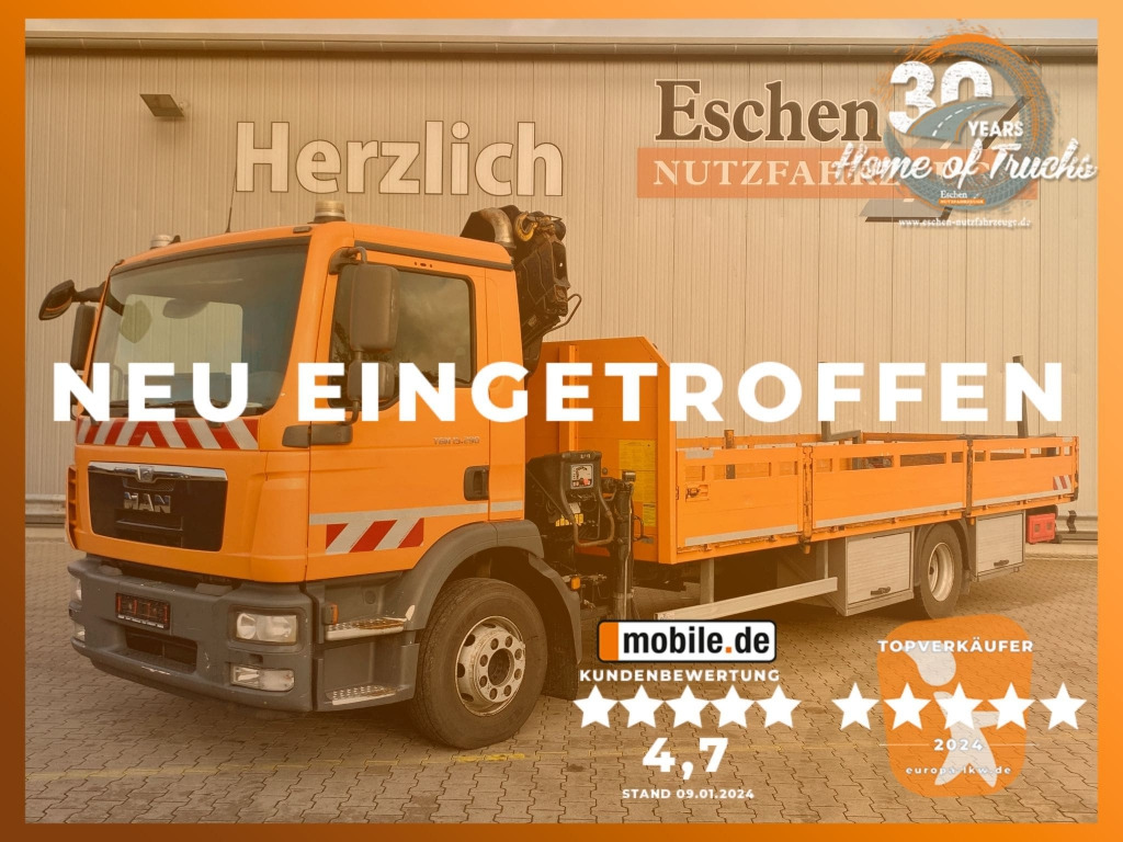 MAN TGM 15.290 4x2 BL / HIAB Faltkran - Camion plateau, Camion grue: photos 1 MAN TGM 15.290 4x2 BL / HIAB Faltkran - Camion plateau, Camion grue: photos 1