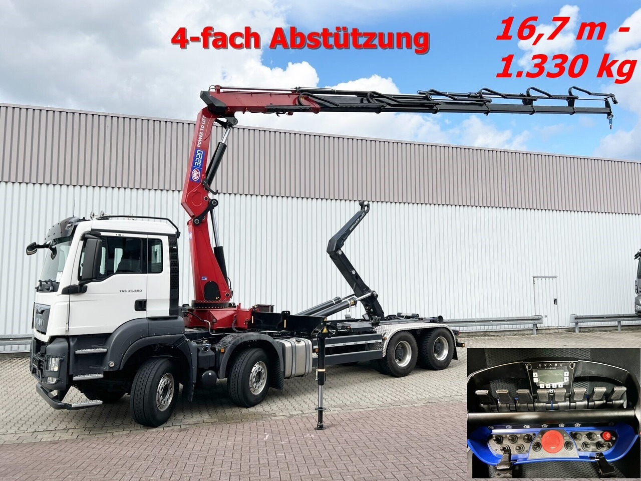 MAN TGS 35.480 8X4 BL TGS 35.480 8X4 BL, Intarder, Kran HMF 3220-K6, 4-fach Abstützung, Funk - Camion ampliroll, Camion grue: photos 1 MAN TGS 35.480 8X4 BL TGS 35.480 8X4 BL, Intarder, Kran HMF 3220-K6, 4-fach Abstützung, Funk - Camion ampliroll, Camion grue: photos 1