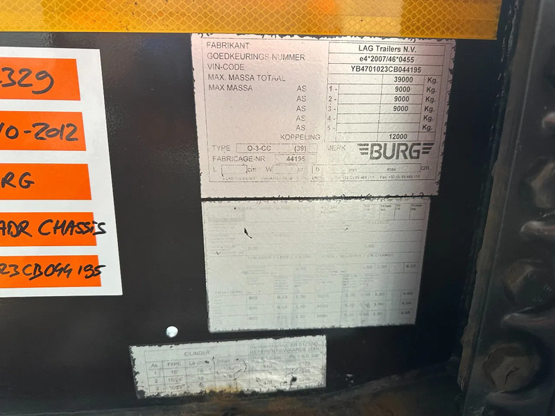 Semi-remorque porte-conteneur/ Caisse mobile Burg 20FT ADR (EX/II, EX/III, FL, AT), Leergewicht: 3.690kg, SAF INTRADISC, 2x liftaxle, ALCOA, NL-Chassis, APK/ADR: 08-2025: photos 20