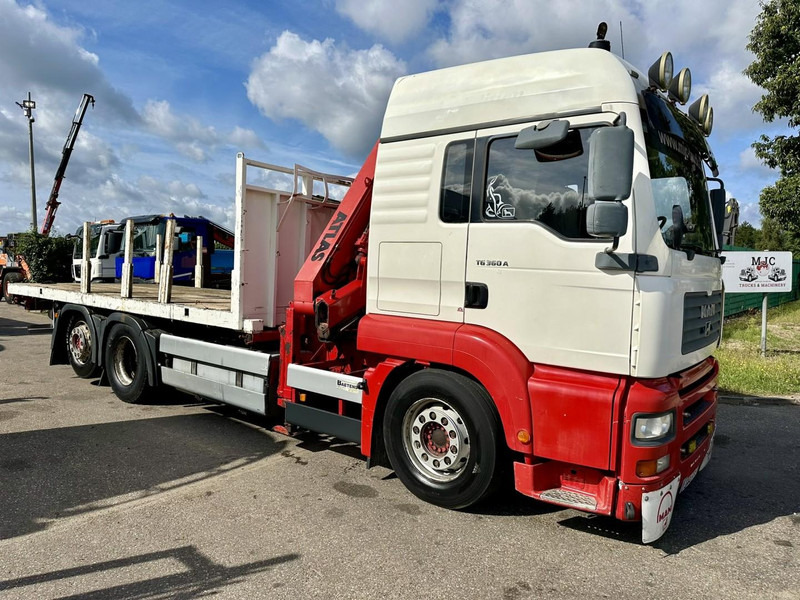 MAN TG 360 A 6x2 + KRAN ATLAS 100.1 A3 - PLATFORM 5m80 - E3 - LIFT-AXLE - FULL AIR SUSPENSION - ZF AS TRONIC - BE TRUCK - Camion plateau, Camion grue: photos 1 MAN TG 360 A 6x2 + KRAN ATLAS 100.1 A3 - PLATFORM 5m80 - E3 - LIFT-AXLE - FULL AIR SUSPENSION - ZF AS TRONIC - BE TRUCK - Camion plateau, Camion grue: photos 1