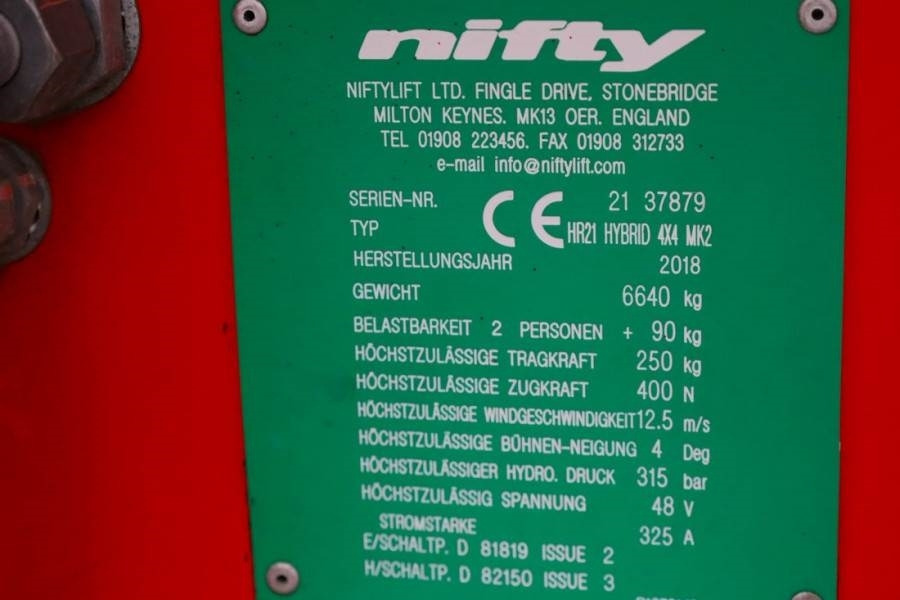 Nacelle articulée Niftylift HR21 HYBRIDE 4x4 MK2 Valid Inspection, Hybrid, 4x4: photos 6