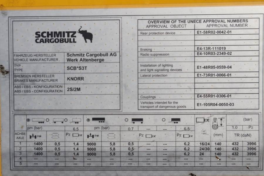 Remorque rideaux coulissants Schmitz Cargobull SCB3ST CoC Documents, TuV Loading Certif: photos 6