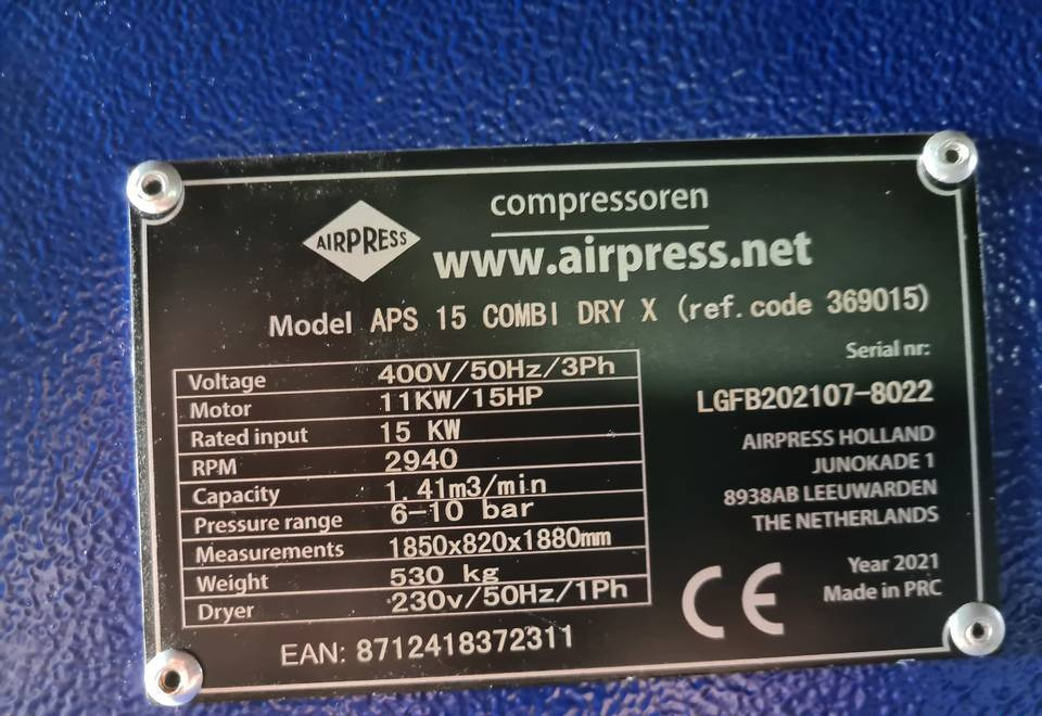 Kompresor śrubowy AIRPRESS APS 15 COMBI DRY X, 11 kw, 2021r - Compresseur d'air: photos 5 Kompresor śrubowy AIRPRESS APS 15 COMBI DRY X, 11 kw, 2021r - Compresseur d'air: photos 5