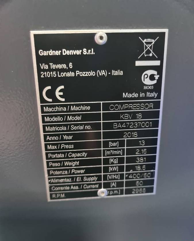 Kompresor śrubowy GARDNER DENVER KBV 18 18,5 kw, 2018r, Falownik - Compresseur d'air: photos 4 Kompresor śrubowy GARDNER DENVER KBV 18 18,5 kw, 2018r, Falownik - Compresseur d'air: photos 4