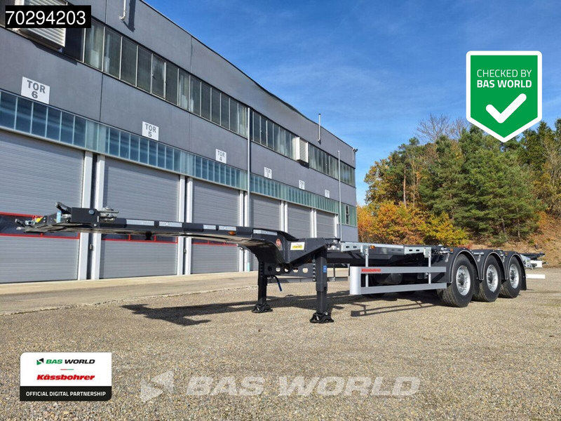 Kässbohrer K.SHG S / 40 - 12 / 27 EU 3 axles NEW! Front – Middle – Rear Extendable Container Chassis - Semi-remorque rideaux coulissants: photos 1 Kässbohrer K.SHG S / 40 - 12 / 27 EU 3 axles NEW! Front – Middle – Rear Extendable Container Chassis - Semi-remorque rideaux coulissants: photos 1