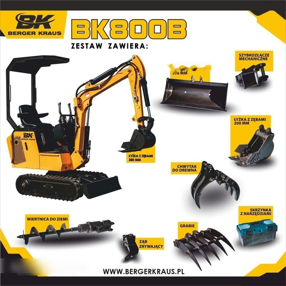 Berger Kraus Mini Excavator BK800B with FULL equipment - Mini pelle: photos 1 Berger Kraus Mini Excavator BK800B with FULL equipment - Mini pelle: photos 1