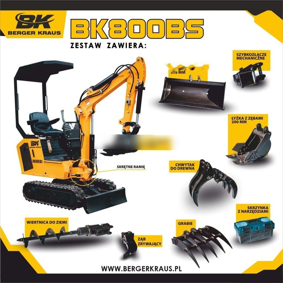 Berger Kraus Mini Excavator BK800BS torsion arm with FULL equipment - Mini pelle: photos 1 Berger Kraus Mini Excavator BK800BS torsion arm with FULL equipment - Mini pelle: photos 1