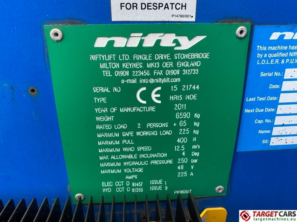 Nacelle articulée Niftylift HR15NDE HyBrid Articulated Boom Work Lift 1550cm: photos 10 Nacelle articulée Niftylift HR15NDE HyBrid Articulated Boom Work Lift 1550cm: photos 10