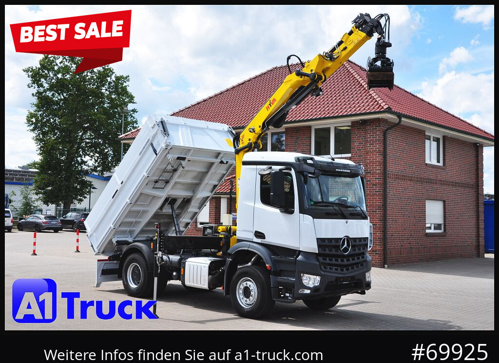 MERCEDES-BENZ Arocs 1840, Kipper + Kran,Funk Navi, KRAN faltbar - Camion grue, Camion benne: photos 1 MERCEDES-BENZ Arocs 1840, Kipper + Kran,Funk Navi, KRAN faltbar - Camion grue, Camion benne: photos 1