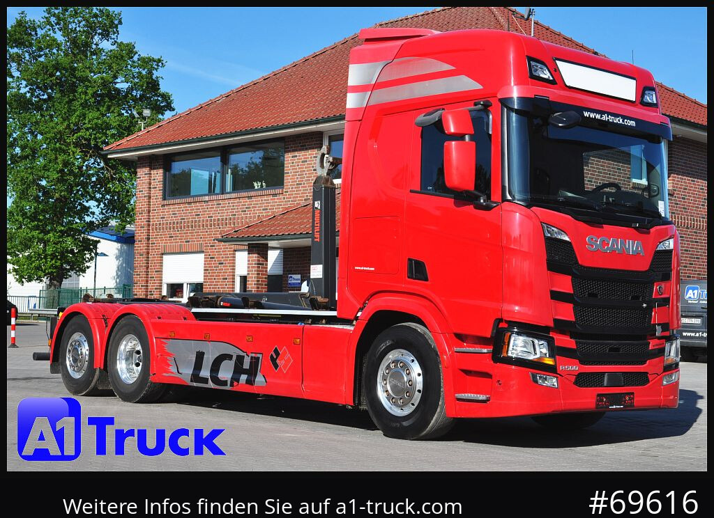 SCANIA R500, Abrollkipper, HIAB, Lift-Lenkachse, - Camion ampliroll: photos 1 SCANIA R500, Abrollkipper, HIAB, Lift-Lenkachse, - Camion ampliroll: photos 1