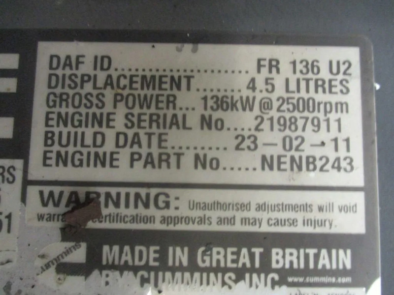 DAF 21987911 // 1700758// 1703163 // FR 136 U2 DAF LF MOTOR - Moteur pour Camion: photos 5 DAF 21987911 // 1700758// 1703163 // FR 136 U2 DAF LF MOTOR - Moteur pour Camion: photos 5
