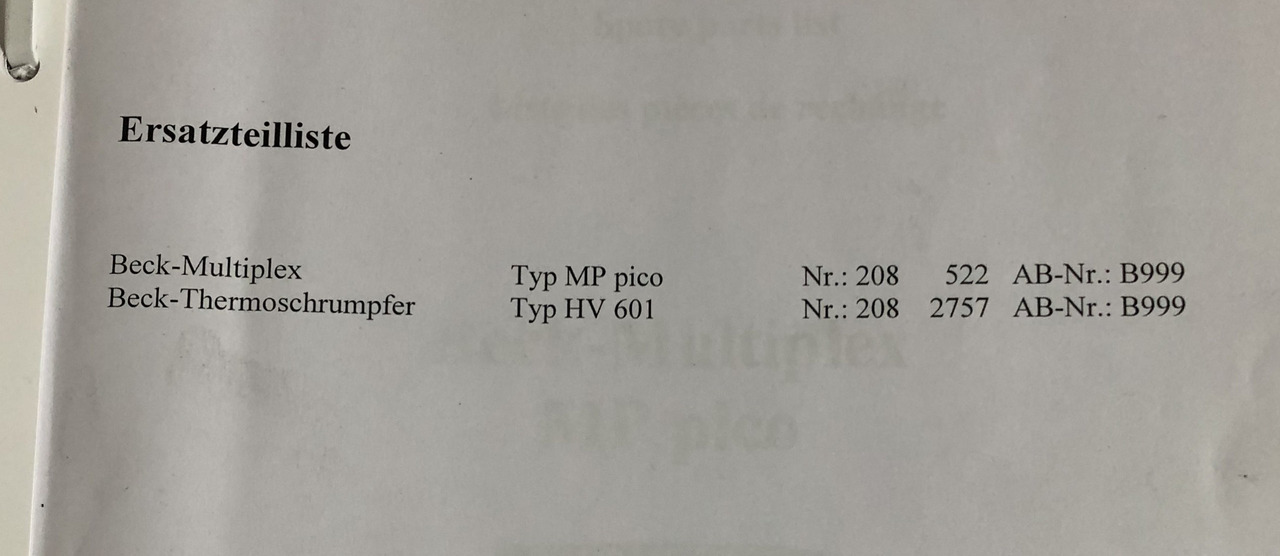 As new film packaging with forming shoulder machine Beck Multiplex Pico MP with shrink tunnel HV 601 - Machine d'emballage et de conditionnement: photos 2 As new film packaging with forming shoulder machine Beck Multiplex Pico MP with shrink tunnel HV 601 - Machine d'emballage et de conditionnement: photos 2