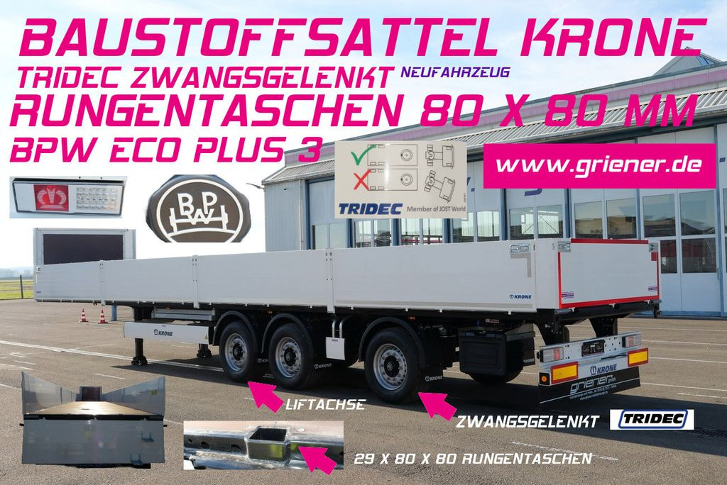 Krone SDP 27/BAUSTOFF/TRIDEC/BPW/RUNGENTASCHEN LIFT  - Semi-remorque plateau: photos 1 Krone SDP 27/BAUSTOFF/TRIDEC/BPW/RUNGENTASCHEN LIFT  - Semi-remorque plateau: photos 1