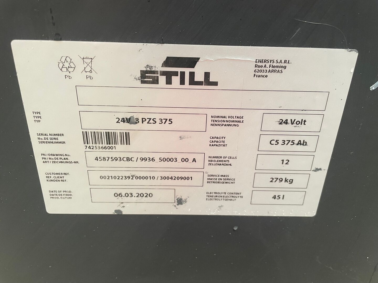 Hawker 24 Volt I 3 PZS 375 - Accumulateur pour Matériel de manutention: photos 2 Hawker 24 Volt I 3 PZS 375 - Accumulateur pour Matériel de manutention: photos 2