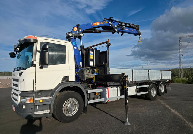 ScaniaP380 6x2 + 2016vm PM 18024 SP - Camion plateau, Camion grue: photos 1 ScaniaP380 6x2 + 2016vm PM 18024 SP - Camion plateau, Camion grue: photos 1