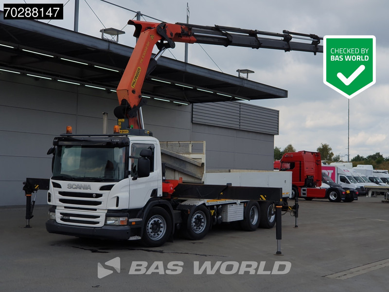 Scania P420 8X4 Palfinger PK 53002-SH Crane Lift+steering Manual Big-Axle Euro 5 - Camion plateau, Camion grue: photos 1 Scania P420 8X4 Palfinger PK 53002-SH Crane Lift+steering Manual Big-Axle Euro 5 - Camion plateau, Camion grue: photos 1
