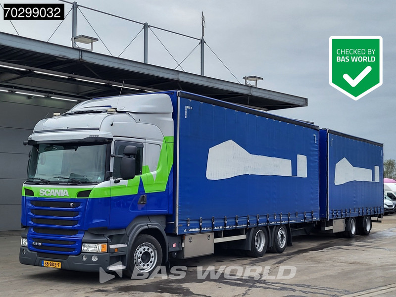 Scania R410 R 6X2 NL-Combi Curtainsides Lift+steering axle Automatic Euro 6 - Camion à rideaux coulissants: photos 1 Scania R410 R 6X2 NL-Combi Curtainsides Lift+steering axle Automatic Euro 6 - Camion à rideaux coulissants: photos 1