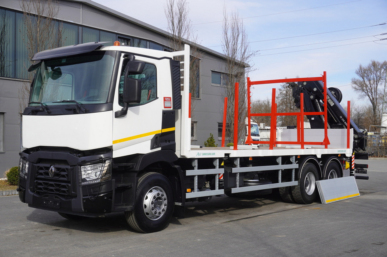 RENAULT C430 / 15 m crane HIAB 244 EP-5 HIDUO 8400 kg / Platform with stanchions - Camion grumier, Camion grue: photos 4 RENAULT C430 / 15 m crane HIAB 244 EP-5 HIDUO 8400 kg / Platform with stanchions - Camion grumier, Camion grue: photos 4