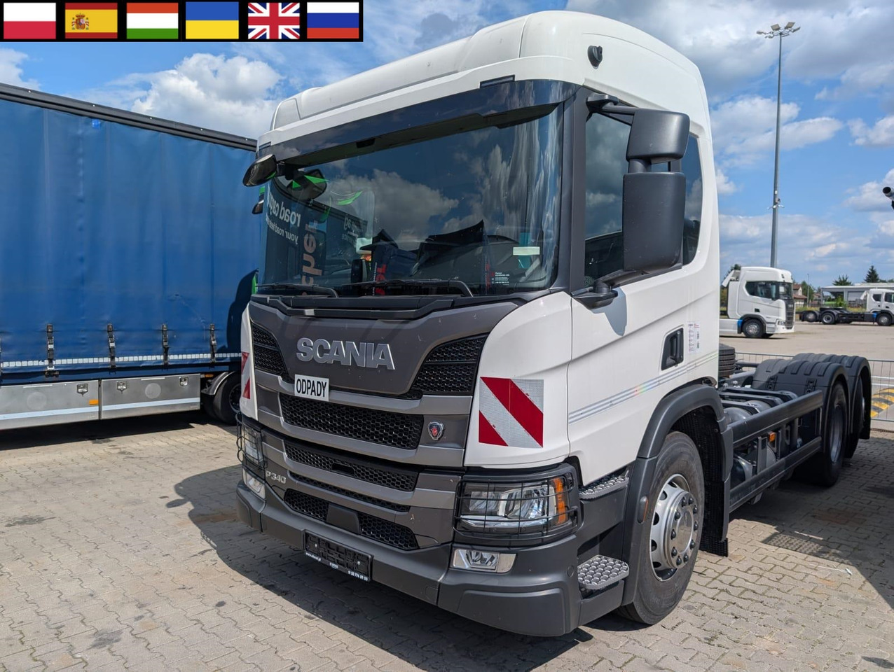 SCANIA P 340 B6x2*4NA / chassis frame / steering axle / CNG / large cab / 8 units - Benne à ordures ménagères: photos 1 SCANIA P 340 B6x2*4NA / chassis frame / steering axle / CNG / large cab / 8 units - Benne à ordures ménagères: photos 1