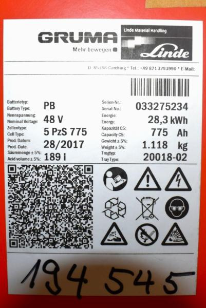 GRUMA 48 Volt 5 PzS 775 Ah - Accumulateur pour Matériel de manutention: photos 5 GRUMA 48 Volt 5 PzS 775 Ah - Accumulateur pour Matériel de manutention: photos 5