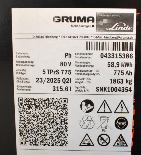 GRUMA 80 Volt 5 PzS 775 Ah - Accumulateur pour Matériel de manutention: photos 5 GRUMA 80 Volt 5 PzS 775 Ah - Accumulateur pour Matériel de manutention: photos 5