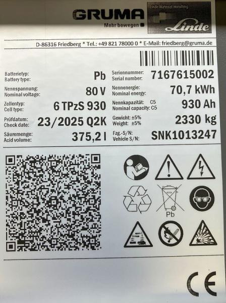 GRUMA 80 Volt 6 PzS 930 Ah - Accumulateur pour Matériel de manutention: photos 5 GRUMA 80 Volt 6 PzS 930 Ah - Accumulateur pour Matériel de manutention: photos 5
