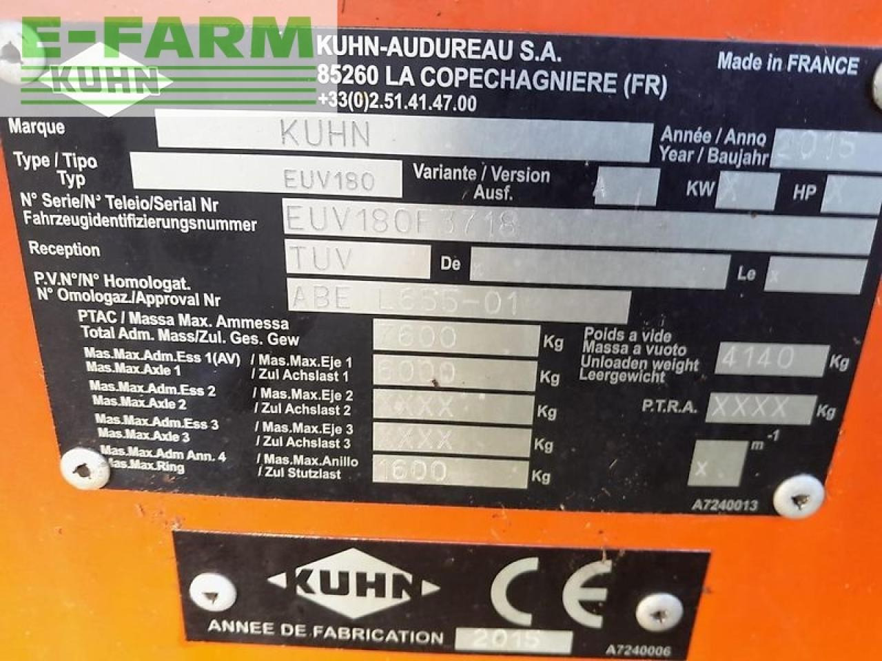 Kuhn euv180 - Matériel d'élevage: photos 4 Kuhn euv180 - Matériel d'élevage: photos 4