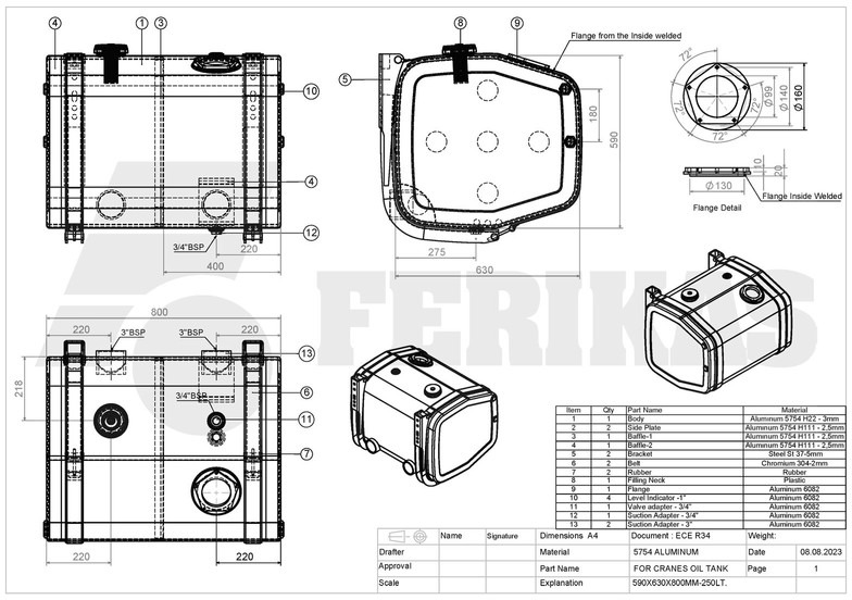 Réservoir hydraulique pour Camion neuf Hydraulic aluminum oil tank 250L: photos 8