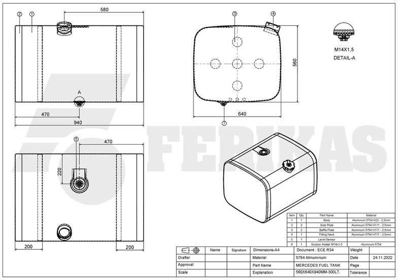 Réservoir de carburant pour Camion neuf Mercedes-Benz New aluminum fuel tank 300L: photos 8 Réservoir de carburant pour Camion neuf Mercedes-Benz New aluminum fuel tank 300L: photos 8