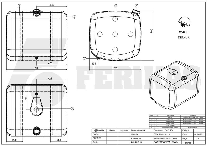 Réservoir de carburant pour Camion neuf Mercedes-Benz New aluminum fuel tank 360 L.: photos 8