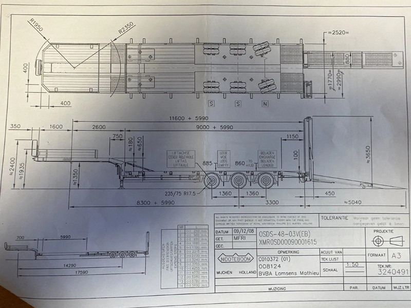 Nooteboom OSDS-48-03V, 6 M EXTENDABLE, LAST AXLE STEERING. FIRST LIFT AXEL, HYDRAULIC RAMPS - Semi-remorque surbaissé: photos 2 Nooteboom OSDS-48-03V, 6 M EXTENDABLE, LAST AXLE STEERING. FIRST LIFT AXEL, HYDRAULIC RAMPS - Semi-remorque surbaissé: photos 2
