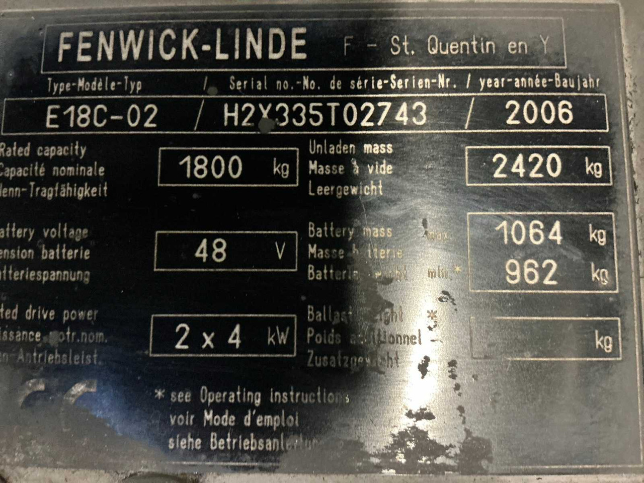 2006 LINDE-FENWICK E18C-02 FORKLIFT - Chariot élévateur: photos 2 2006 LINDE-FENWICK E18C-02 FORKLIFT - Chariot élévateur: photos 2
