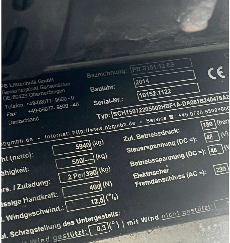 PB - 2014 - S151-12ES - AERIAL PLATFORM - SCISSOR LIFT WORKING HEIGHT 15,7M - Nacelle: photos 5 PB - 2014 - S151-12ES - AERIAL PLATFORM - SCISSOR LIFT WORKING HEIGHT 15,7M - Nacelle: photos 5