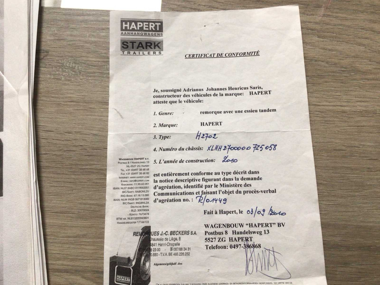 Remorque 2010 HAPERT H2702 CAR TRAILER: photos 12 Remorque 2010 HAPERT H2702 CAR TRAILER: photos 12