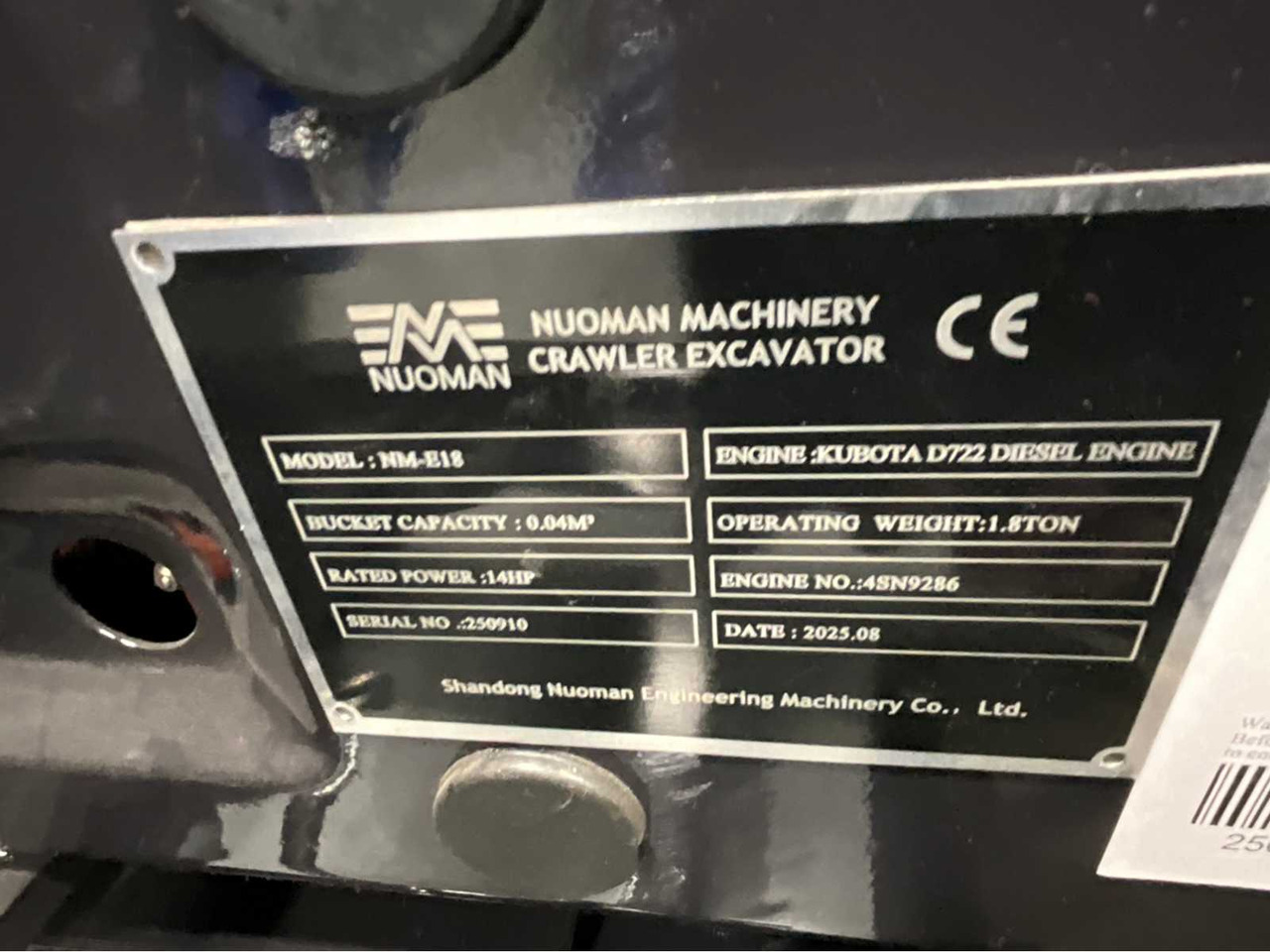 Pelle ULTRA FORCE EQUIPMENT - NM-1800KG - CRAWLER EXCAVATOR WITH KUBOTA DIESEL ENGINE - 2025 INCL. 3 BUCKETS: photos 16