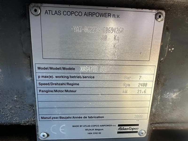 Atlas-Copco XAS 47 DD Deutz 2.6 m3 / min 7 Bar 21 kW Mobiele Diesel Compressor op aanhanger - Compresseur d'air: photos 4 Atlas-Copco XAS 47 DD Deutz 2.6 m3 / min 7 Bar 21 kW Mobiele Diesel Compressor op aanhanger - Compresseur d'air: photos 4