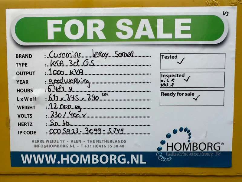 Groupe électrogène Cummins KTA 38 G5 Leroy Somer 1000 kVA Silent generatorset in container: photos 16