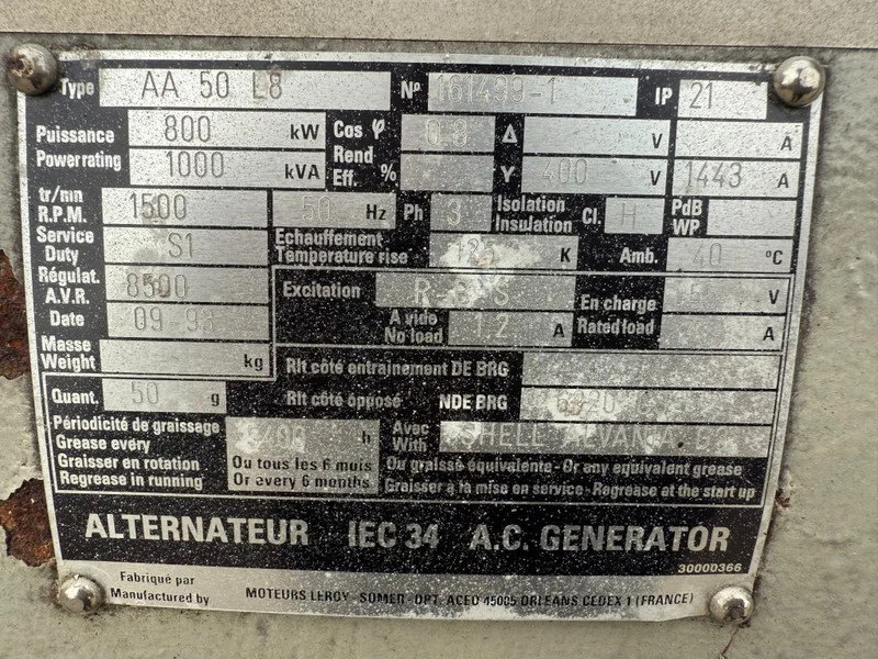 Groupe électrogène Cummins KTA 38 G5 Leroy Somer 1000 kVA noodstroom generatorset: photos 8 Groupe électrogène Cummins KTA 38 G5 Leroy Somer 1000 kVA noodstroom generatorset: photos 8