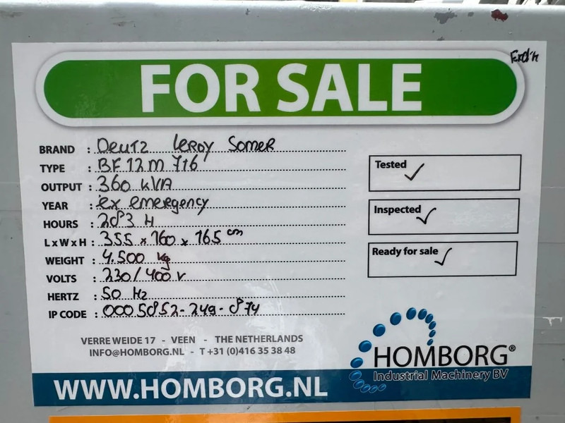Groupe électrogène Deutz BF12M 716 Leroy Somer 360 kVA generatorset ex emergency: photos 16