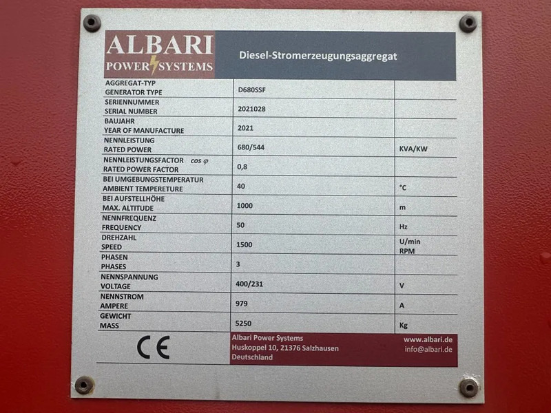 Groupe électrogène Doosan Mecc Alte Spa 680 kVA Silent generatorset as New Demo 2021 !: photos 17