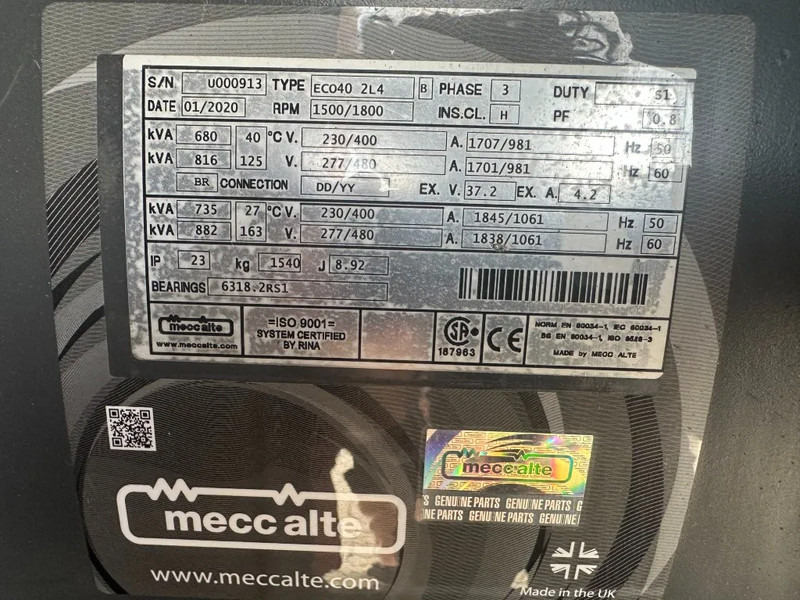 Groupe électrogène Doosan Mecc Alte Spa 680 kVA Silent generatorset as New Demo 2021 !: photos 12