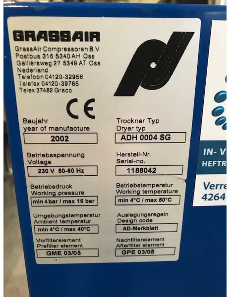 Grassair ADH0004SG 10 Bar Absorptiedroger - Compresseur d'air: photos 3 Grassair ADH0004SG 10 Bar Absorptiedroger - Compresseur d'air: photos 3