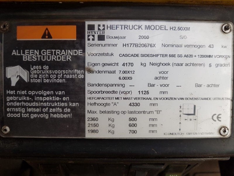 Hyster H2.50XM 2.5 ton Duplex Sideshift LPG Heftruck - Chariot élévateur à gaz: photos 4 Hyster H2.50XM 2.5 ton Duplex Sideshift LPG Heftruck - Chariot élévateur à gaz: photos 4