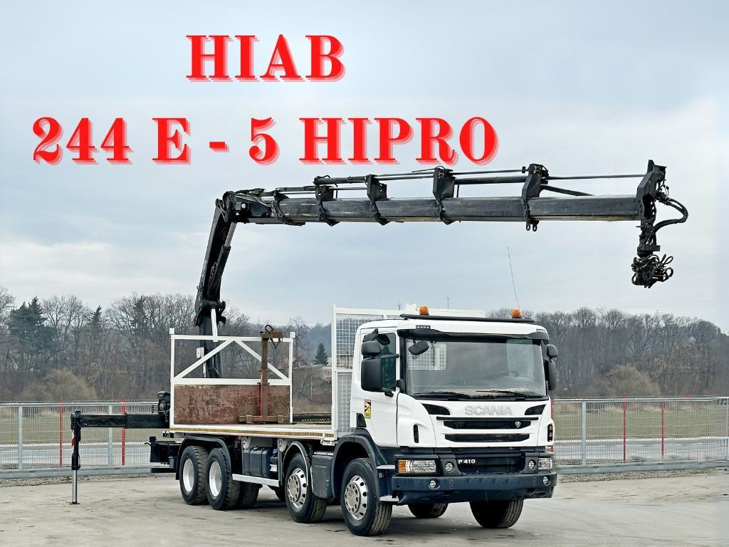 Scania P 410*PLATFORM 7,00m*HIAB 244 E-5 HIPRO+FUNK/8x4 - Camion grue, Camion plateau: photos 1 Scania P 410*PLATFORM 7,00m*HIAB 244 E-5 HIPRO+FUNK/8x4 - Camion grue, Camion plateau: photos 1