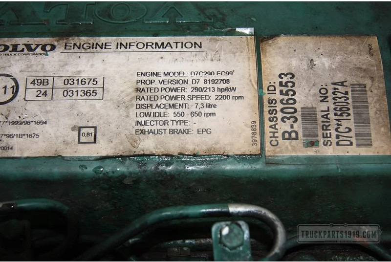 Volvo Engines & Parts Motor D7C 290 EC99 Euro 3 - Moteur pour Camion: photos 5 Volvo Engines & Parts Motor D7C 290 EC99 Euro 3 - Moteur pour Camion: photos 5