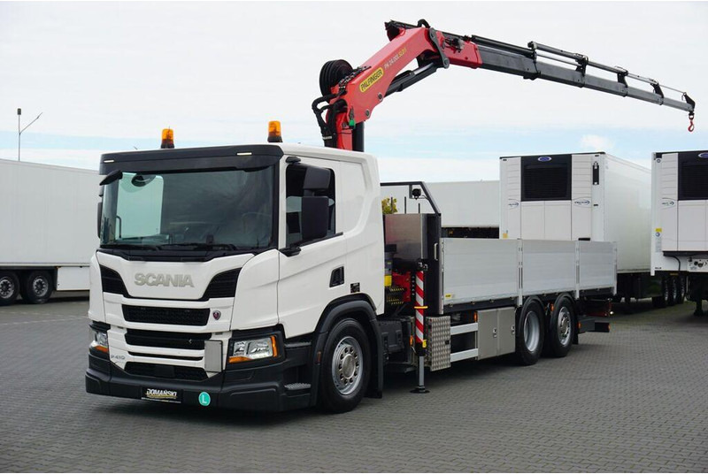 Scania P 410 / 6 X 2 / SKRZYNIOWY + HDS / PALFINGER PK 24 001 / OŚ SKRĘ - Camion plateau, Camion grue: photos 1 Scania P 410 / 6 X 2 / SKRZYNIOWY + HDS / PALFINGER PK 24 001 / OŚ SKRĘ - Camion plateau, Camion grue: photos 1